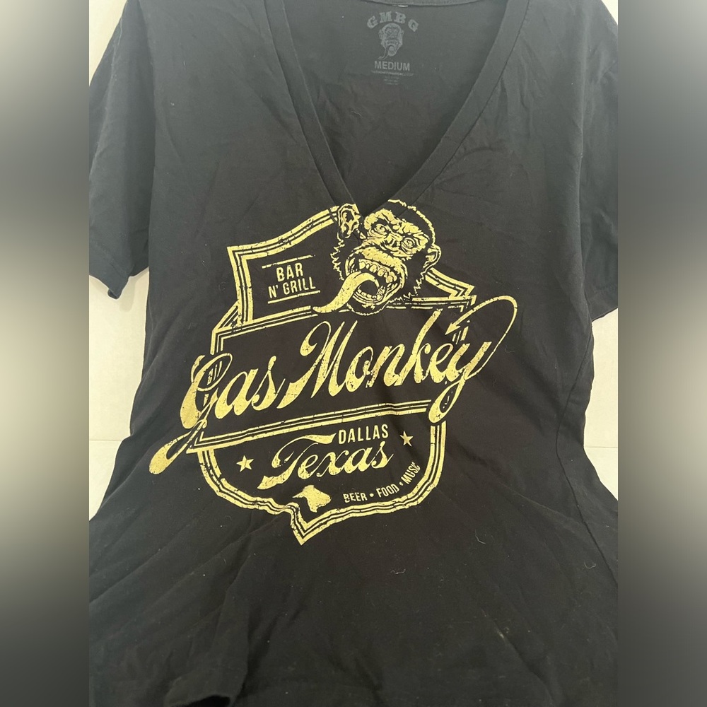 Gas Monkey Bar & Grill V Neck Graphic T Shirt
